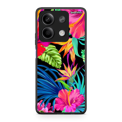 Xiaomi Redmi Note 13 5G Tropical Flowers θήκη από τη Smartfits με σχέδιο στο πίσω μέρος και μαύρο περίβλημα | Smartphone case with colorful back and black bezels by Smartfits