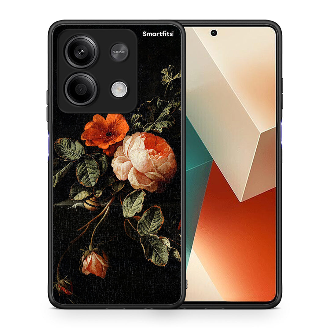Θήκη Xiaomi Redmi Note 13 5G Vintage Roses από τη Smartfits με σχέδιο στο πίσω μέρος και μαύρο περίβλημα | Xiaomi Redmi Note 13 5G Vintage Roses case with colorful back and black bezels