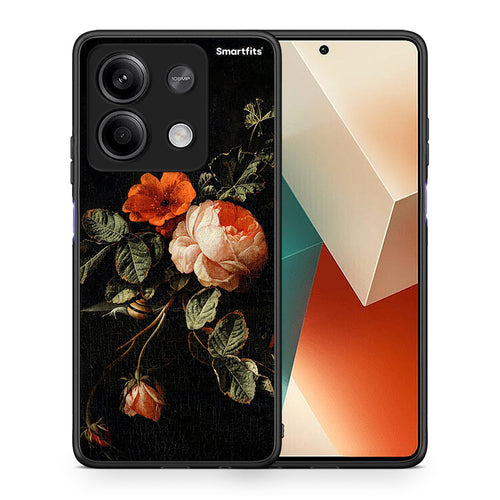 Θήκη Xiaomi Redmi Note 13 5G Vintage Roses από τη Smartfits με σχέδιο στο πίσω μέρος και μαύρο περίβλημα | Xiaomi Redmi Note 13 5G Vintage Roses case with colorful back and black bezels