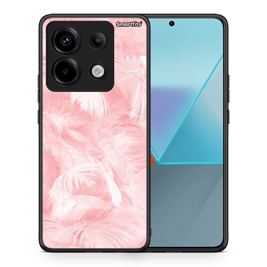 Θήκη Xiaomi Redmi Note 13 Pro 5G Pink Feather Boho από τη Smartfits με σχέδιο στο πίσω μέρος και μαύρο περίβλημα | Xiaomi Redmi Note 13 Pro 5G Pink Feather Boho case with colorful back and black bezels