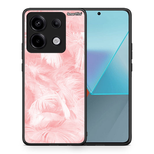 Θήκη Xiaomi Redmi Note 13 Pro 5G Pink Feather Boho από τη Smartfits με σχέδιο στο πίσω μέρος και μαύρο περίβλημα | Xiaomi Redmi Note 13 Pro 5G Pink Feather Boho case with colorful back and black bezels