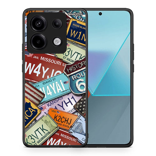 Θήκη Xiaomi Redmi Note 13 Pro 5G Car Plates από τη Smartfits με σχέδιο στο πίσω μέρος και μαύρο περίβλημα | Xiaomi Redmi Note 13 Pro 5G Car Plates case with colorful back and black bezels