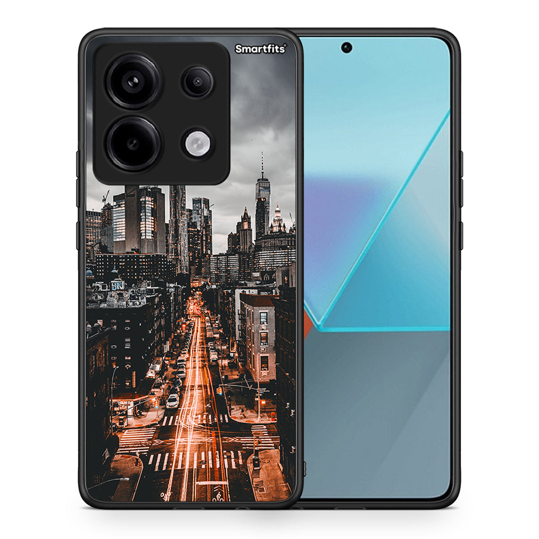 Θήκη Xiaomi Redmi Note 13 Pro 5G City Lights από τη Smartfits με σχέδιο στο πίσω μέρος και μαύρο περίβλημα | Xiaomi Redmi Note 13 Pro 5G City Lights case with colorful back and black bezels