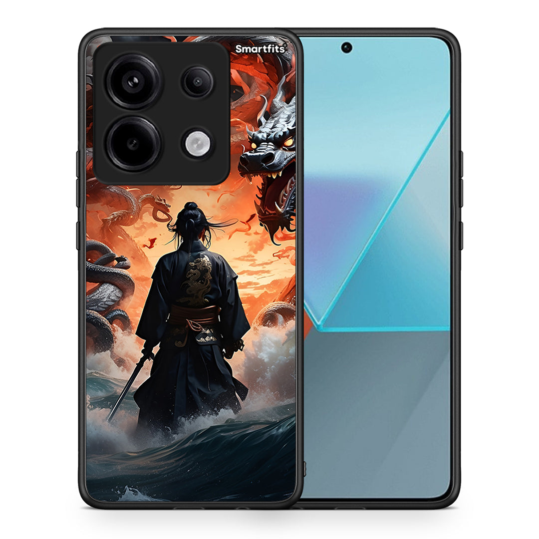 Θήκη Xiaomi Redmi Note 13 Pro 5G Dragons Fight από τη Smartfits με σχέδιο στο πίσω μέρος και μαύρο περίβλημα | Xiaomi Redmi Note 13 Pro 5G Dragons Fight case with colorful back and black bezels