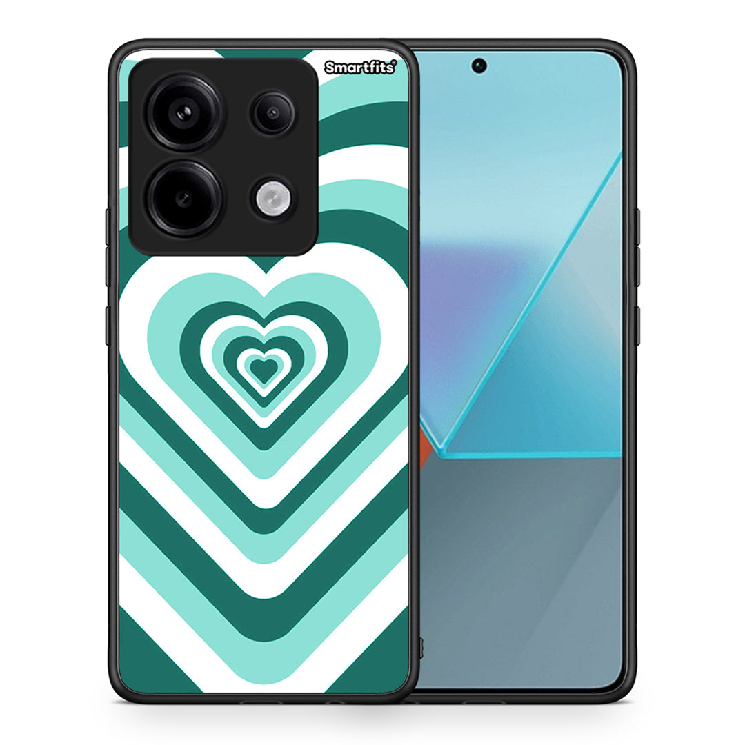Θήκη Xiaomi Redmi Note 13 Pro 5G Green Hearts από τη Smartfits με σχέδιο στο πίσω μέρος και μαύρο περίβλημα | Xiaomi Redmi Note 13 Pro 5G Green Hearts case with colorful back and black bezels