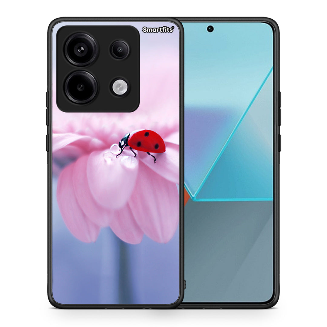 Θήκη Xiaomi Redmi Note 13 Pro 5G Ladybug Flower από τη Smartfits με σχέδιο στο πίσω μέρος και μαύρο περίβλημα | Xiaomi Redmi Note 13 Pro 5G Ladybug Flower case with colorful back and black bezels
