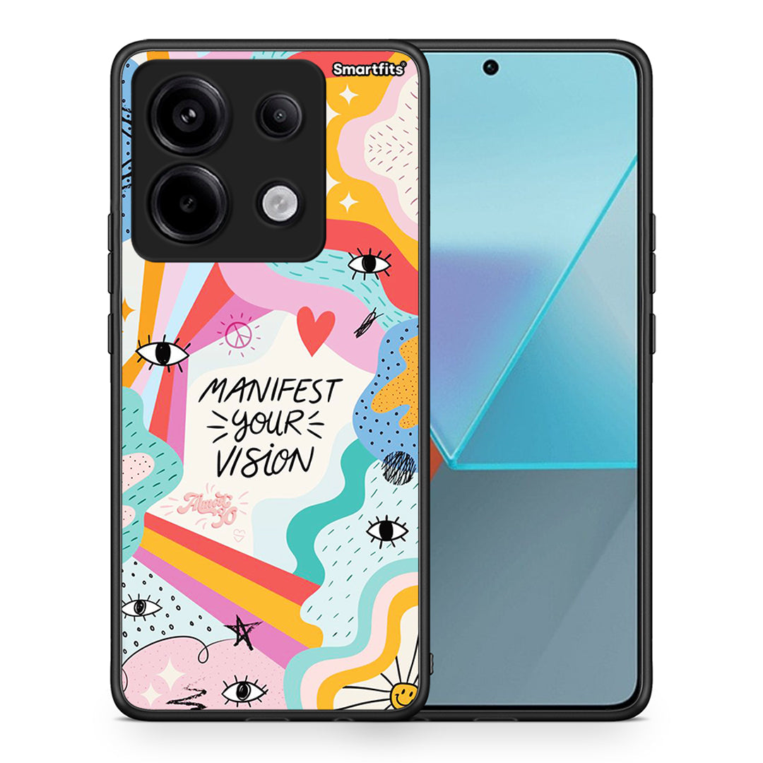 Θήκη Xiaomi Redmi Note 13 Pro 5G Manifest Your Vision από τη Smartfits με σχέδιο στο πίσω μέρος και μαύρο περίβλημα | Xiaomi Redmi Note 13 Pro 5G Manifest Your Vision case with colorful back and black bezels