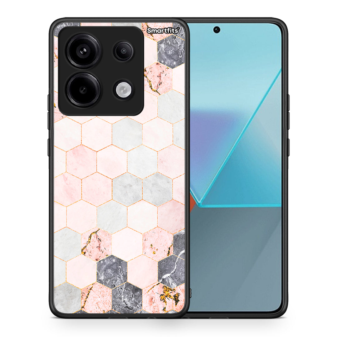 Θήκη Xiaomi Redmi Note 13 Pro 5G Hexagon Pink Marble από τη Smartfits με σχέδιο στο πίσω μέρος και μαύρο περίβλημα | Xiaomi Redmi Note 13 Pro 5G Hexagon Pink Marble case with colorful back and black bezels