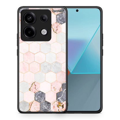 Θήκη Xiaomi Redmi Note 13 Pro 5G Hexagon Pink Marble από τη Smartfits με σχέδιο στο πίσω μέρος και μαύρο περίβλημα | Xiaomi Redmi Note 13 Pro 5G Hexagon Pink Marble case with colorful back and black bezels