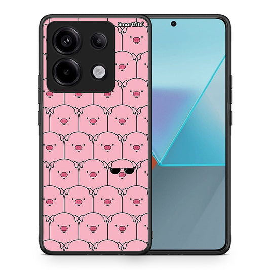 Θήκη Xiaomi Redmi Note 13 Pro 5G Pig Glasses από τη Smartfits με σχέδιο στο πίσω μέρος και μαύρο περίβλημα | Xiaomi Redmi Note 13 Pro 5G Pig Glasses case with colorful back and black bezels