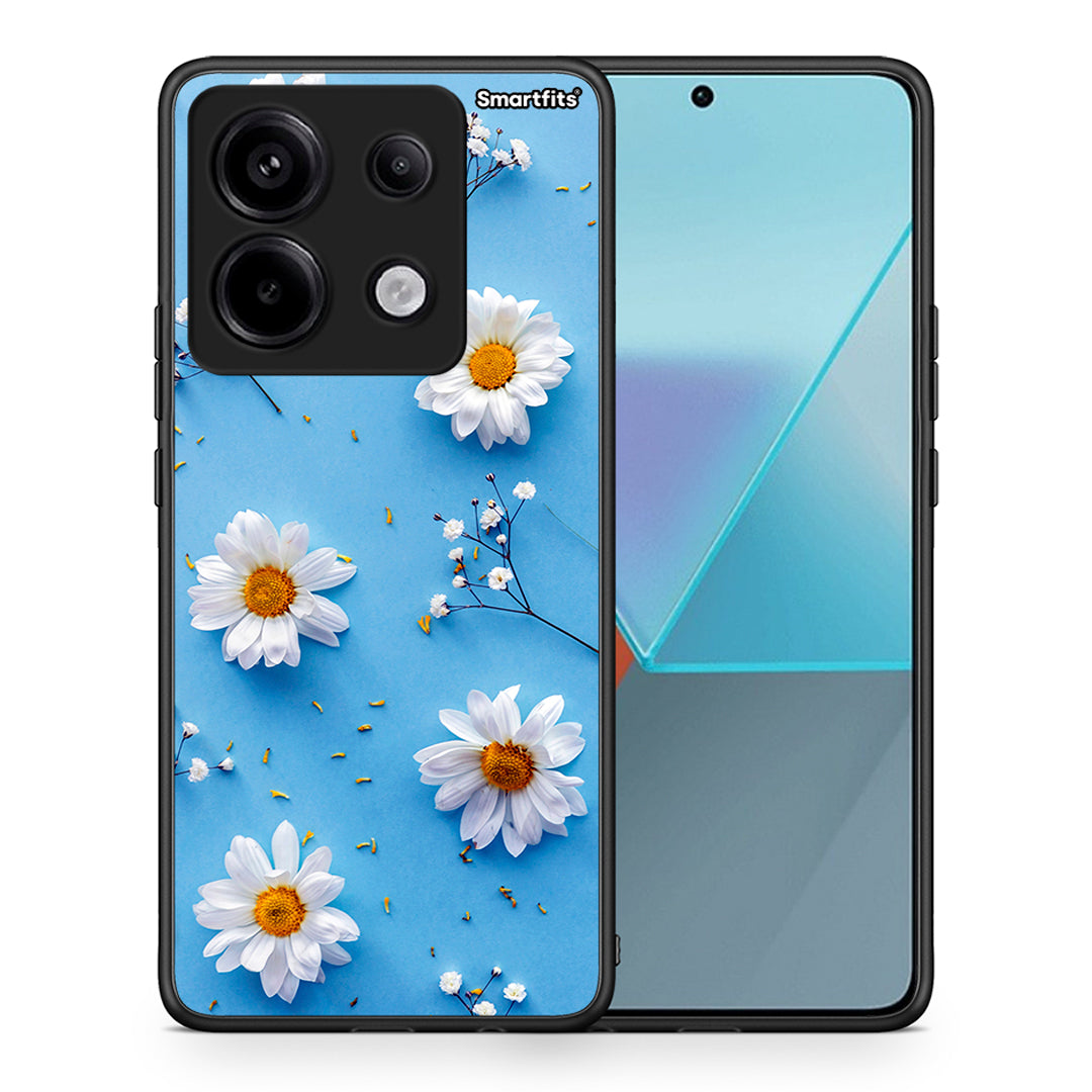 Θήκη Xiaomi Redmi Note 13 Pro 5G Real Daisies από τη Smartfits με σχέδιο στο πίσω μέρος και μαύρο περίβλημα | Xiaomi Redmi Note 13 Pro 5G Real Daisies case with colorful back and black bezels