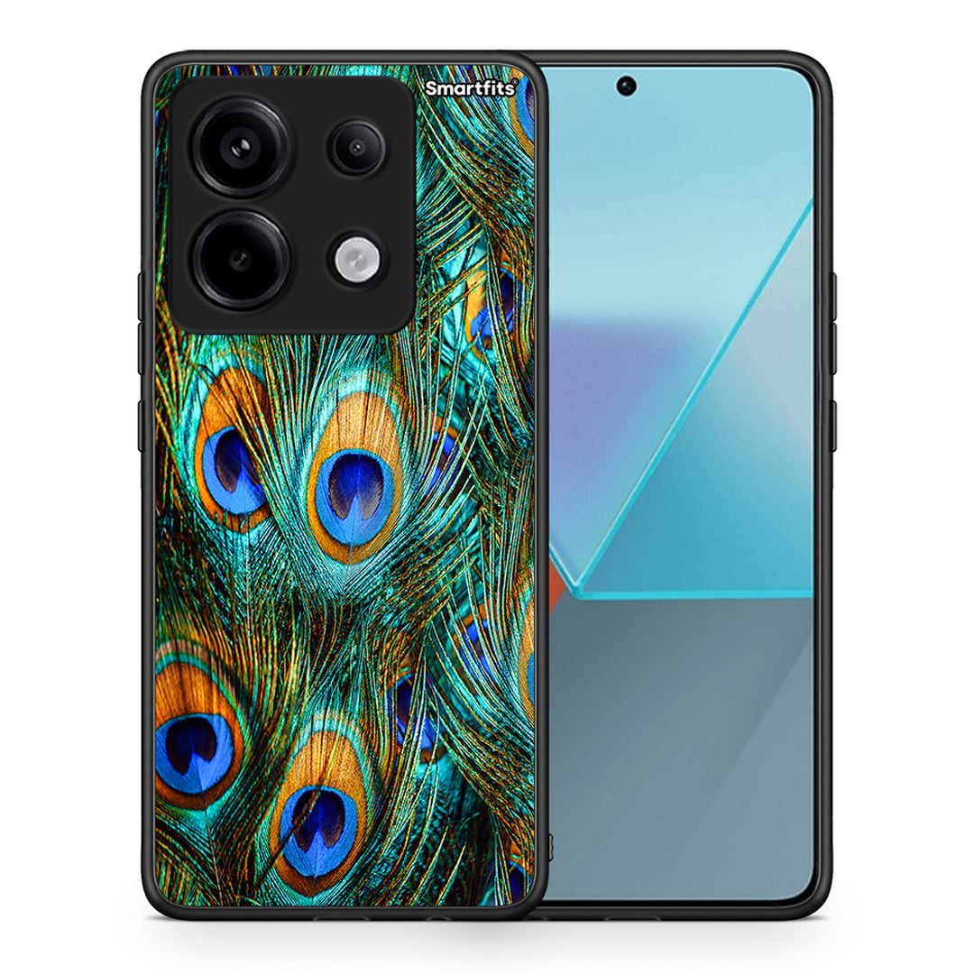 Θήκη Xiaomi Redmi Note 13 Pro 5G Real Peacock Feathers από τη Smartfits με σχέδιο στο πίσω μέρος και μαύρο περίβλημα | Xiaomi Redmi Note 13 Pro 5G Real Peacock Feathers case with colorful back and black bezels