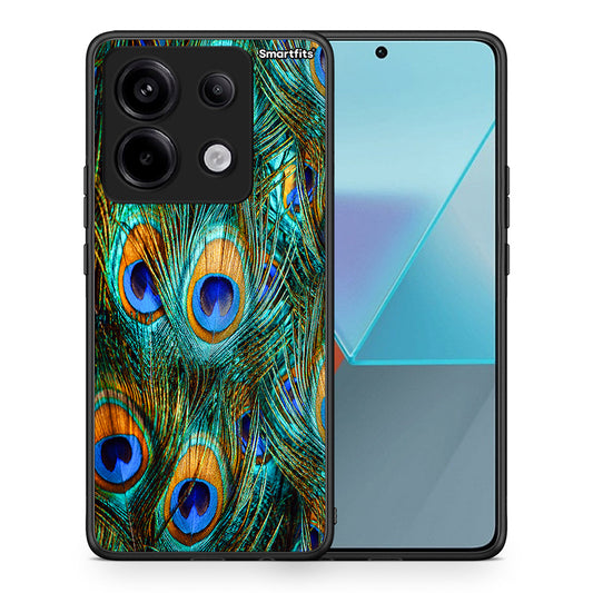 Θήκη Xiaomi Redmi Note 13 Pro 5G Real Peacock Feathers από τη Smartfits με σχέδιο στο πίσω μέρος και μαύρο περίβλημα | Xiaomi Redmi Note 13 Pro 5G Real Peacock Feathers case with colorful back and black bezels