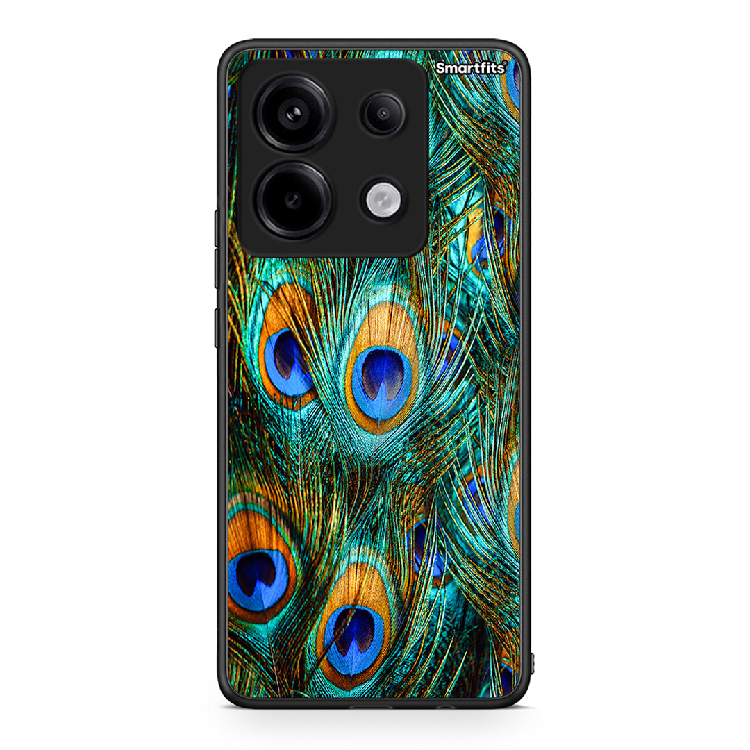 Xiaomi Redmi Note 13 Pro 5G Real Peacock Feathers θήκη από τη Smartfits με σχέδιο στο πίσω μέρος και μαύρο περίβλημα | Smartphone case with colorful back and black bezels by Smartfits
