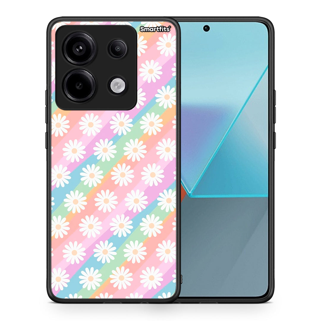 Θήκη Xiaomi Redmi Note 13 Pro 5G White Daisies από τη Smartfits με σχέδιο στο πίσω μέρος και μαύρο περίβλημα | Xiaomi Redmi Note 13 Pro 5G White Daisies case with colorful back and black bezels