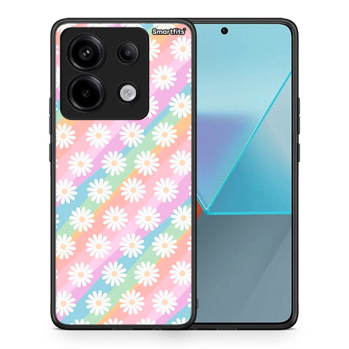 Θήκη Xiaomi Redmi Note 13 Pro 5G White Daisies από τη Smartfits με σχέδιο στο πίσω μέρος και μαύρο περίβλημα | Xiaomi Redmi Note 13 Pro 5G White Daisies case with colorful back and black bezels