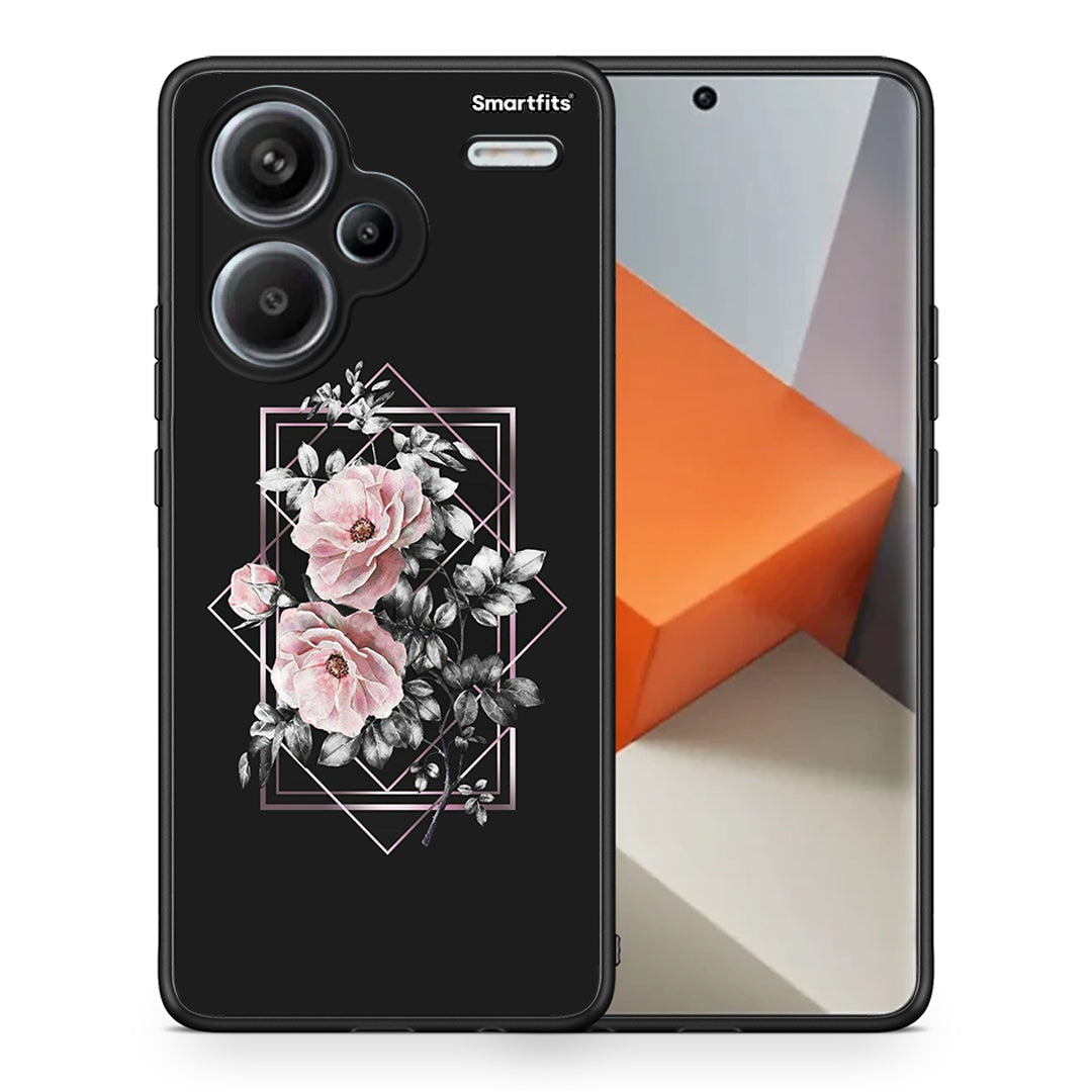 Θήκη Xiaomi Redmi Note 13 Pro Plus 5G Frame Flower από τη Smartfits με σχέδιο στο πίσω μέρος και μαύρο περίβλημα | Xiaomi Redmi Note 13 Pro Plus 5G Frame Flower case with colorful back and black bezels