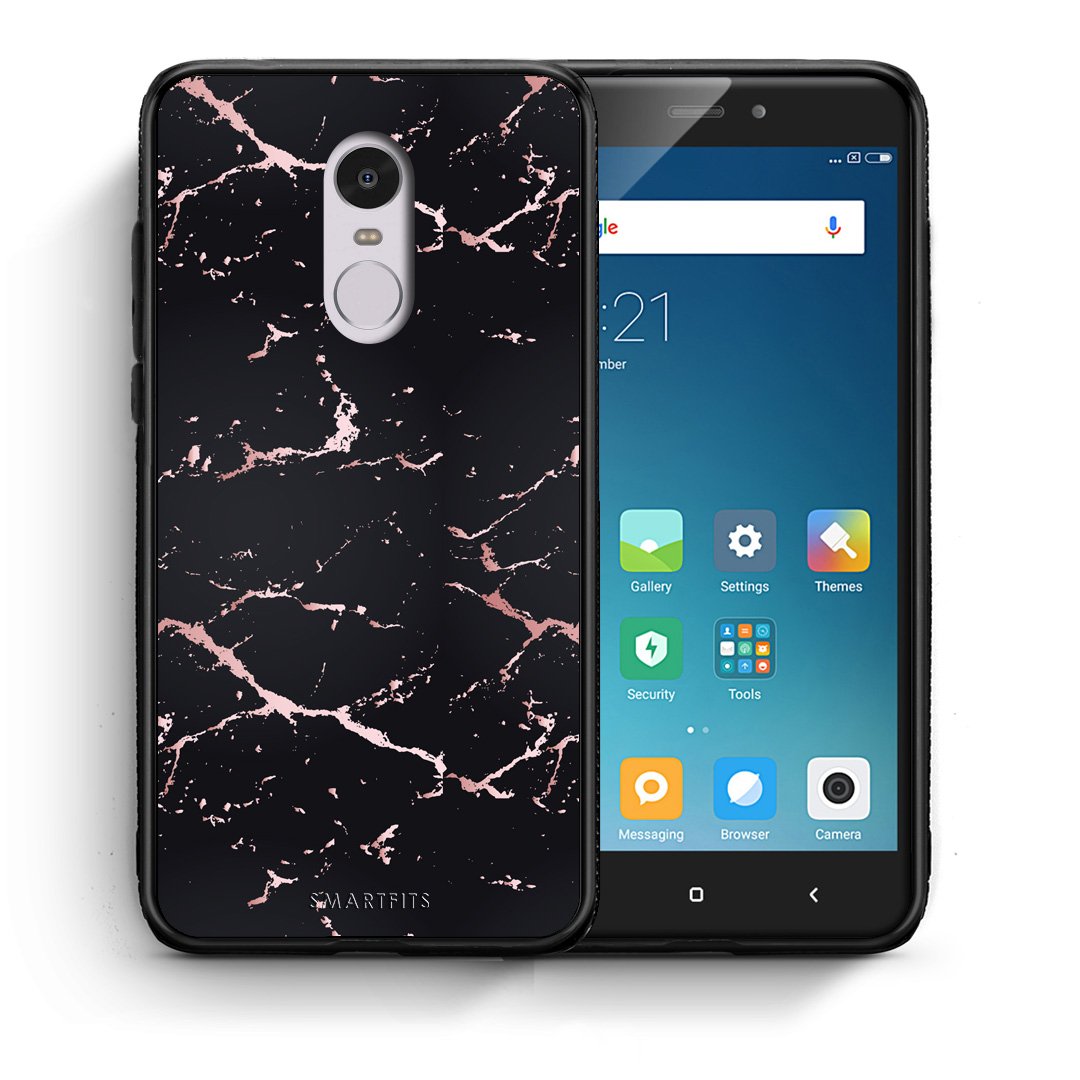 Θήκη Xiaomi Redmi Note 4/4X Black Rosegold Marble από τη Smartfits με σχέδιο στο πίσω μέρος και μαύρο περίβλημα | Xiaomi Redmi Note 4/4X Black Rosegold Marble case with colorful back and black bezels