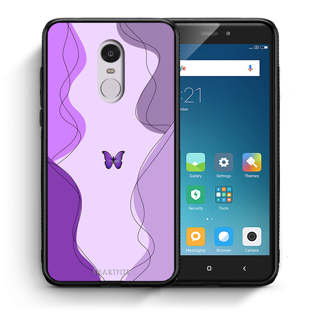 Θήκη Αγίου Βαλεντίνου Xiaomi Redmi 5 Purple Mariposa από τη Smartfits με σχέδιο στο πίσω μέρος και μαύρο περίβλημα | Xiaomi Redmi 5 Purple Mariposa case with colorful back and black bezels