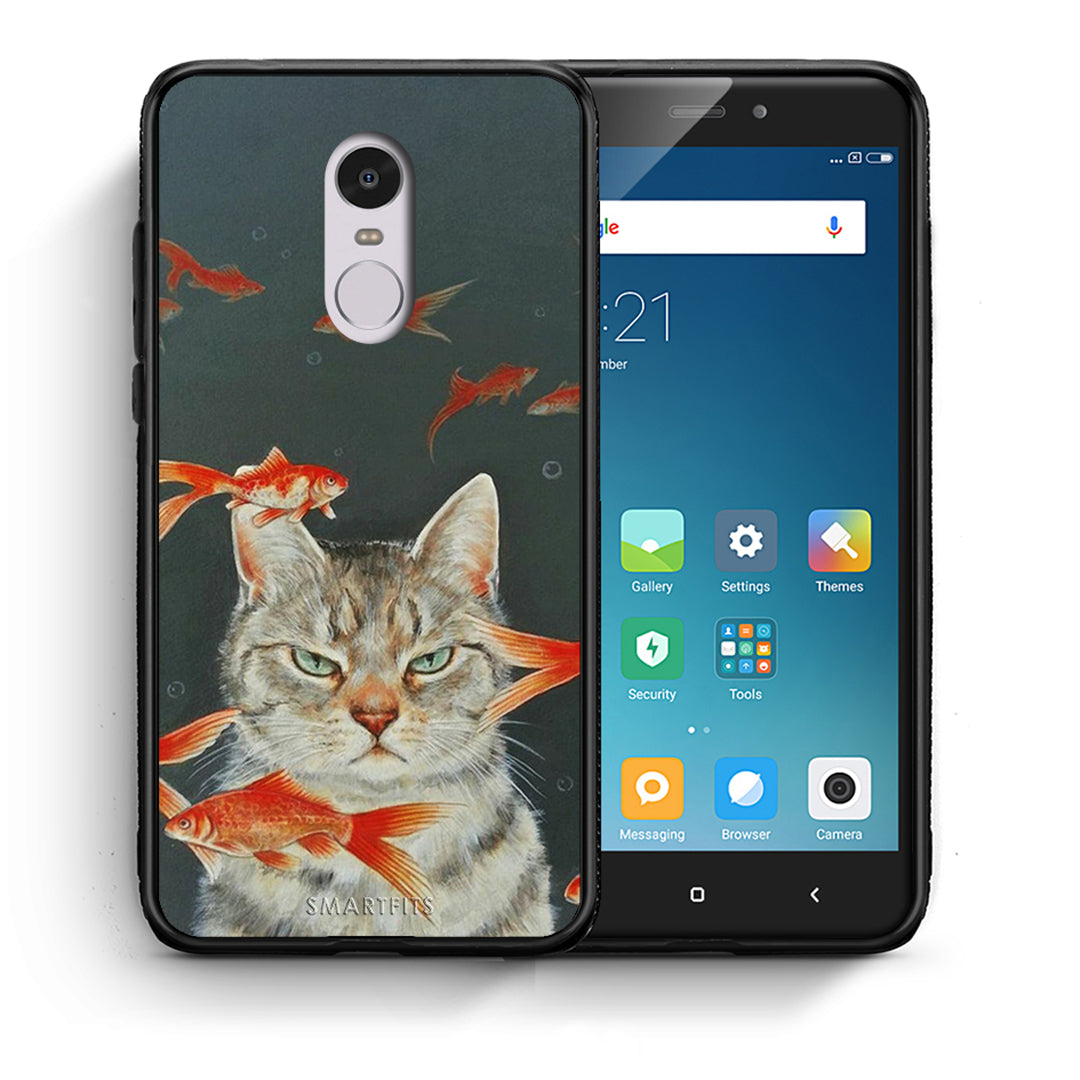 Θήκη Xiaomi Redmi Note 4/4X Cat Goldfish από τη Smartfits με σχέδιο στο πίσω μέρος και μαύρο περίβλημα | Xiaomi Redmi Note 4/4X Cat Goldfish case with colorful back and black bezels