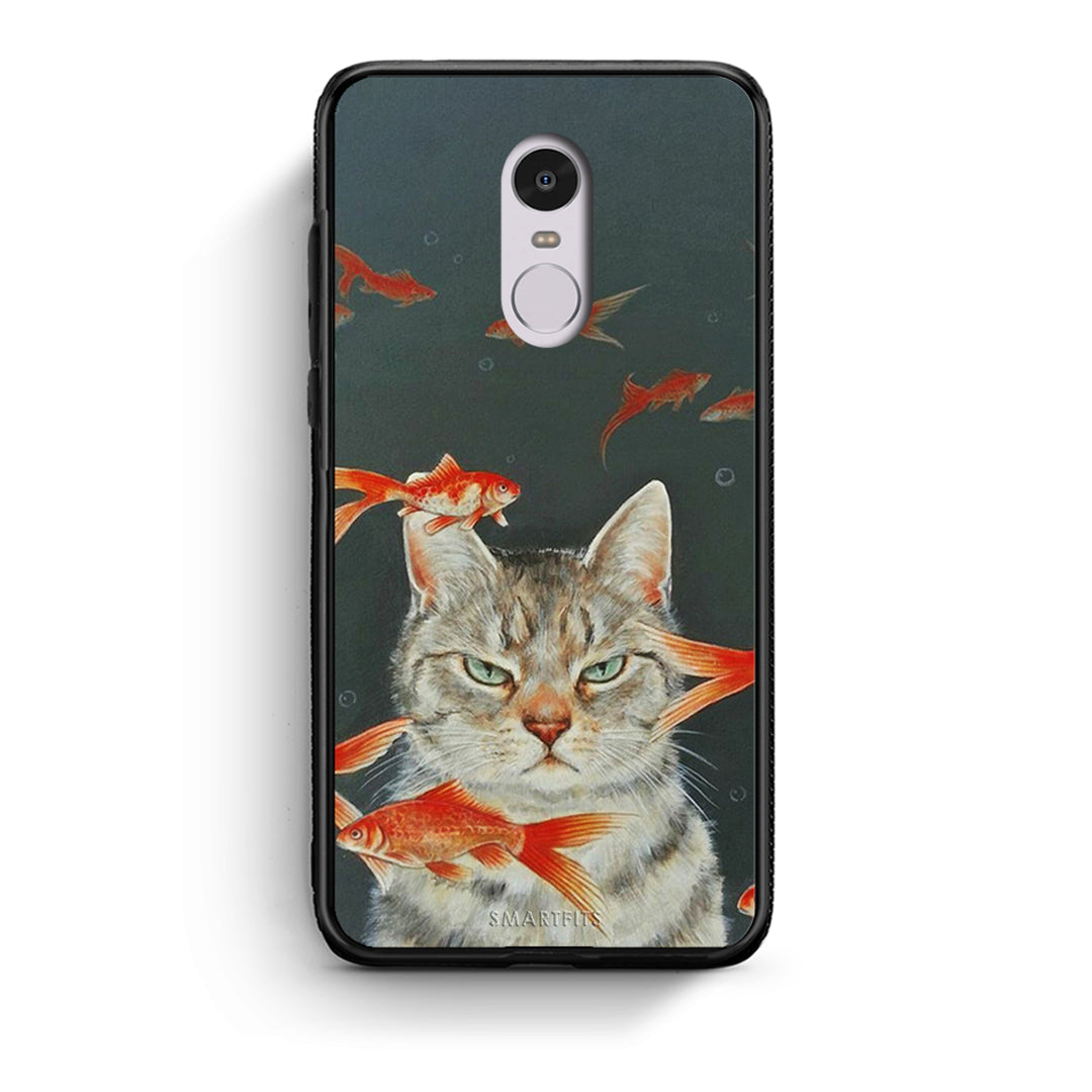Xiaomi Redmi Note 4/4X Cat Goldfish θήκη από τη Smartfits με σχέδιο στο πίσω μέρος και μαύρο περίβλημα | Smartphone case with colorful back and black bezels by Smartfits