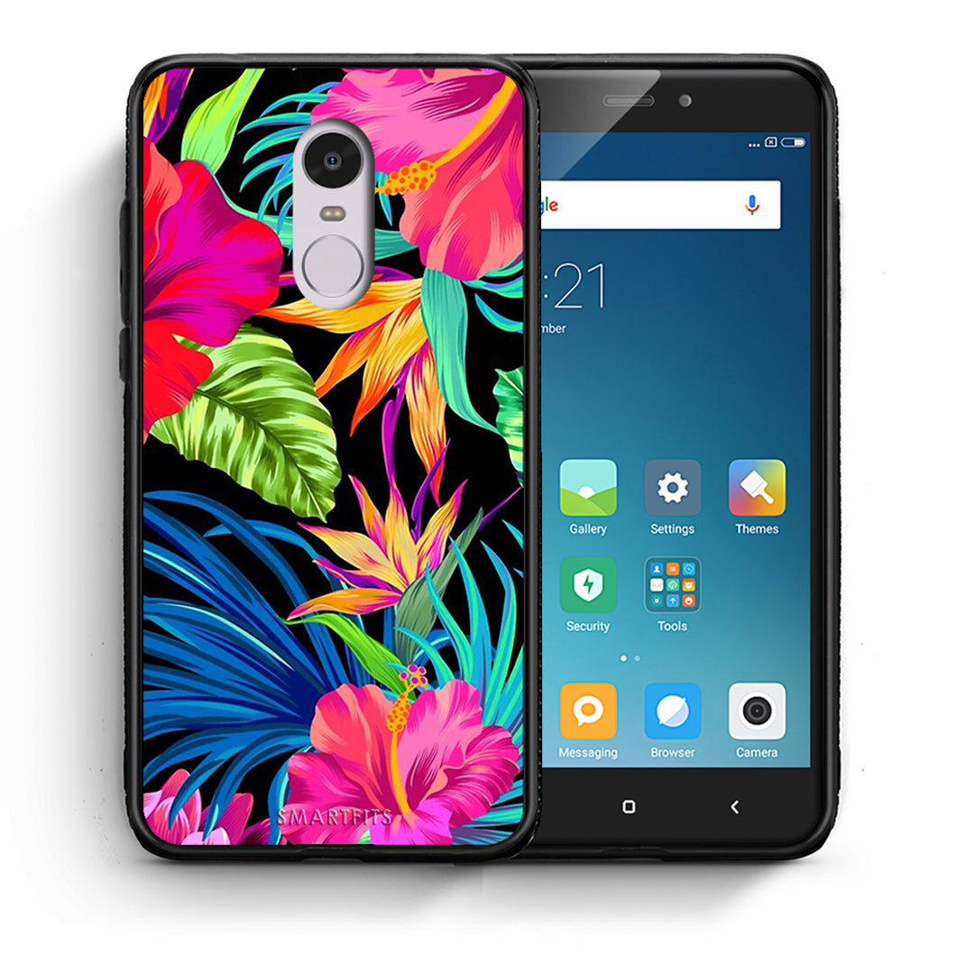 Θήκη Xiaomi Redmi Note 4/4X Tropical Flowers από τη Smartfits με σχέδιο στο πίσω μέρος και μαύρο περίβλημα | Xiaomi Redmi Note 4/4X Tropical Flowers case with colorful back and black bezels