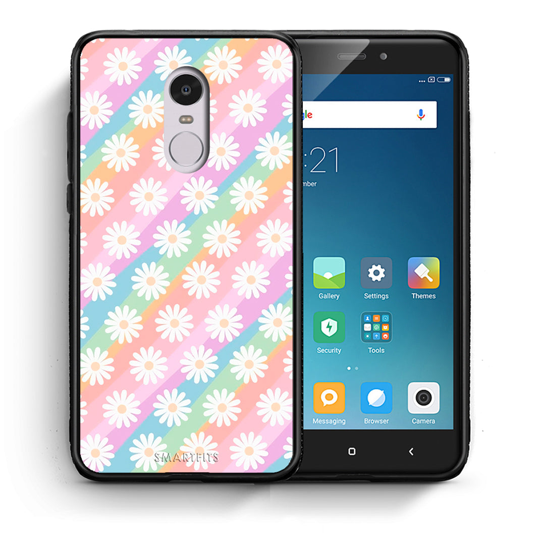 Θήκη Xiaomi Redmi Note 4/4X White Daisies από τη Smartfits με σχέδιο στο πίσω μέρος και μαύρο περίβλημα | Xiaomi Redmi Note 4/4X White Daisies case with colorful back and black bezels