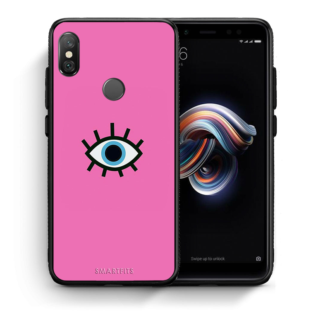 Θήκη Xiaomi Redmi Note 5 Blue Eye Pink από τη Smartfits με σχέδιο στο πίσω μέρος και μαύρο περίβλημα | Xiaomi Redmi Note 5 Blue Eye Pink case with colorful back and black bezels