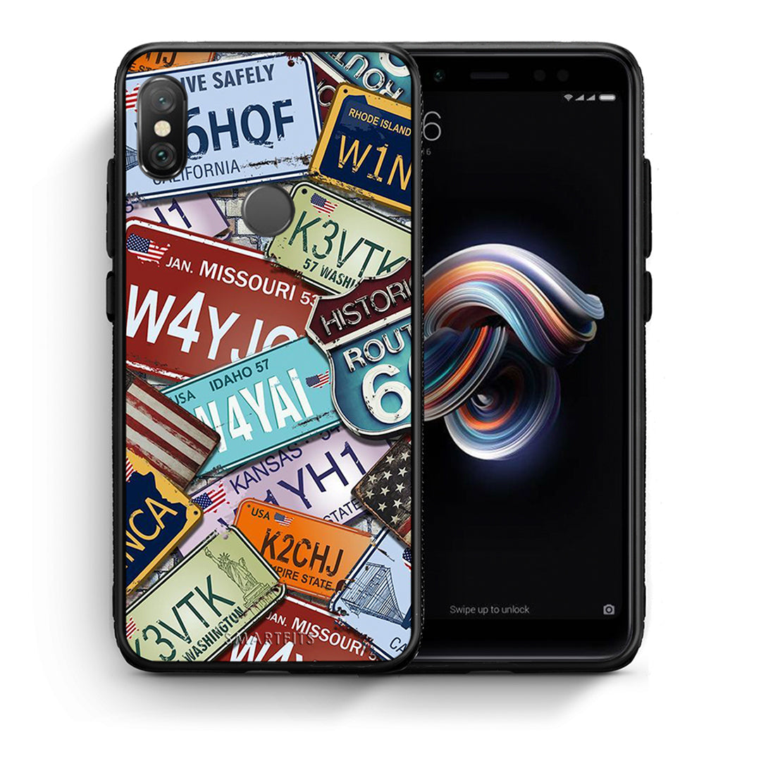 Θήκη Xiaomi Redmi Note 5 Car Plates από τη Smartfits με σχέδιο στο πίσω μέρος και μαύρο περίβλημα | Xiaomi Redmi Note 5 Car Plates case with colorful back and black bezels