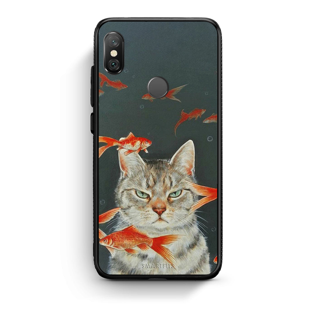 Xiaomi Redmi Note 5 Cat Goldfish θήκη από τη Smartfits με σχέδιο στο πίσω μέρος και μαύρο περίβλημα | Smartphone case with colorful back and black bezels by Smartfits