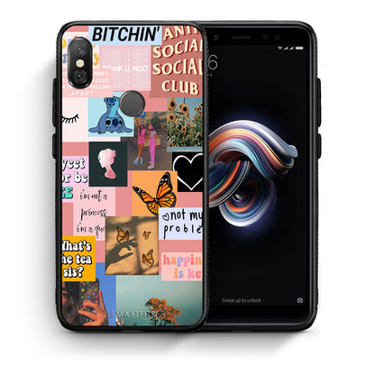 Θήκη Αγίου Βαλεντίνου Xiaomi Redmi Note 5 Collage Bitchin από τη Smartfits με σχέδιο στο πίσω μέρος και μαύρο περίβλημα | Xiaomi Redmi Note 5 Collage Bitchin case with colorful back and black bezels