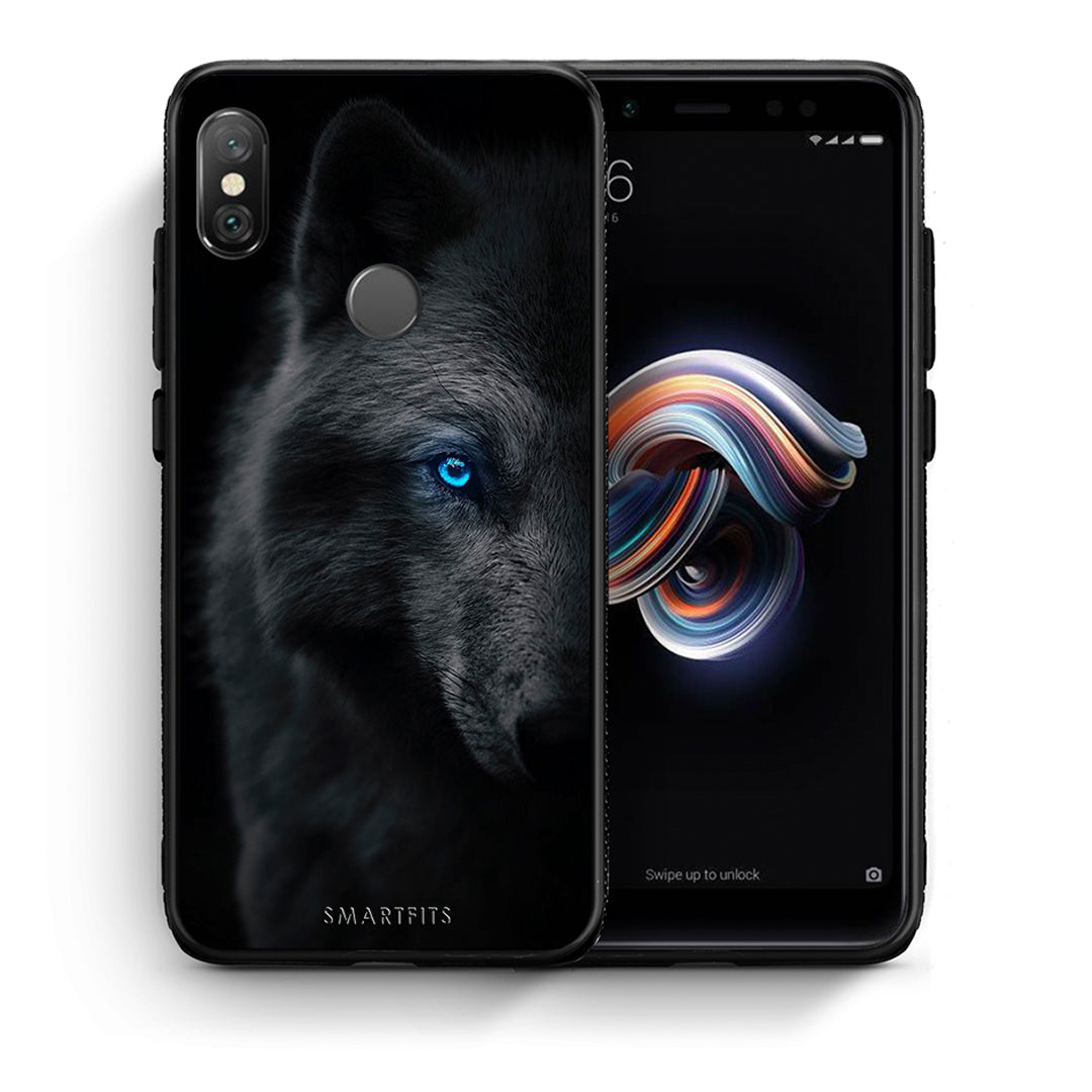 Θήκη Xiaomi Redmi Note 5 Dark Wolf από τη Smartfits με σχέδιο στο πίσω μέρος και μαύρο περίβλημα | Xiaomi Redmi Note 5 Dark Wolf case with colorful back and black bezels