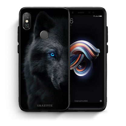 Θήκη Xiaomi Redmi Note 5 Dark Wolf από τη Smartfits με σχέδιο στο πίσω μέρος και μαύρο περίβλημα | Xiaomi Redmi Note 5 Dark Wolf case with colorful back and black bezels