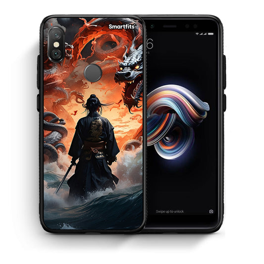 Θήκη Xiaomi Redmi Note 5 Dragons Fight από τη Smartfits με σχέδιο στο πίσω μέρος και μαύρο περίβλημα | Xiaomi Redmi Note 5 Dragons Fight case with colorful back and black bezels