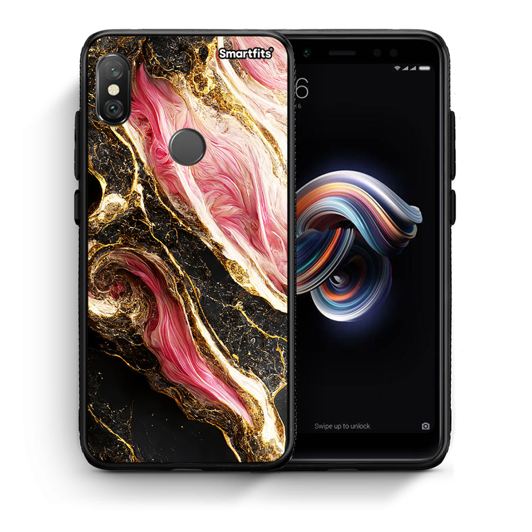 Θήκη Xiaomi Redmi Note 5 Glamorous Pink Marble από τη Smartfits με σχέδιο στο πίσω μέρος και μαύρο περίβλημα | Xiaomi Redmi Note 5 Glamorous Pink Marble case with colorful back and black bezels