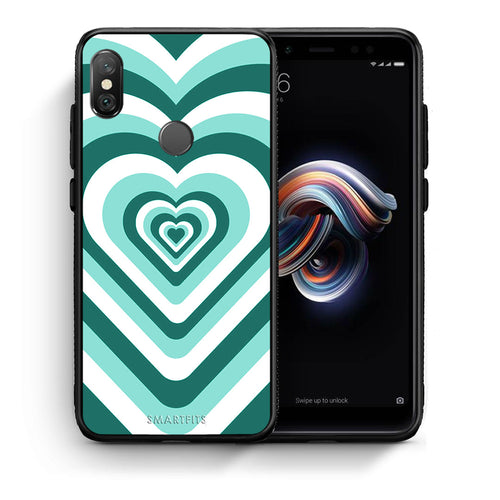 Θήκη Xiaomi Redmi Note 5 Green Hearts από τη Smartfits με σχέδιο στο πίσω μέρος και μαύρο περίβλημα | Xiaomi Redmi Note 5 Green Hearts case with colorful back and black bezels