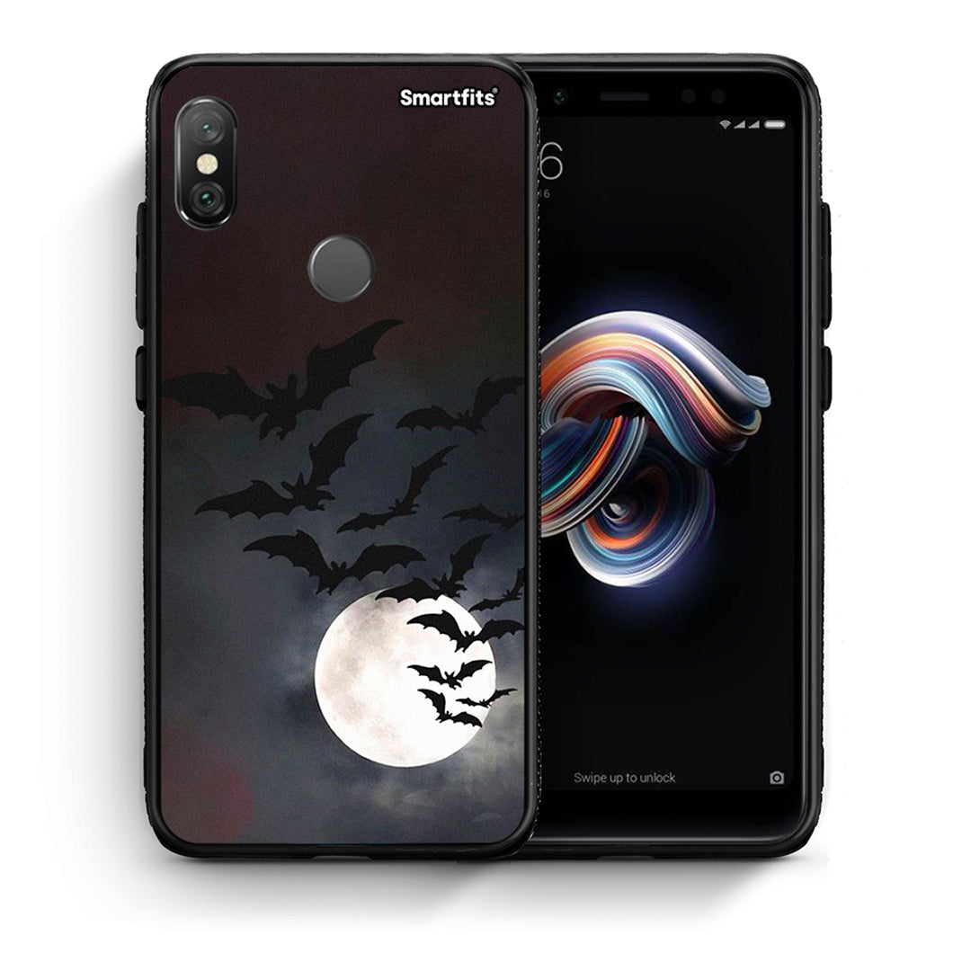 Θήκη Xiaomi Redmi Note 5 Halloween Bat Night από τη Smartfits με σχέδιο στο πίσω μέρος και μαύρο περίβλημα | Xiaomi Redmi Note 5 Halloween Bat Night case with colorful back and black bezels