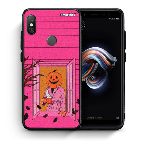 Θήκη Xiaomi Redmi Note 5 Halloween Pumpkin Lady από τη Smartfits με σχέδιο στο πίσω μέρος και μαύρο περίβλημα | Xiaomi Redmi Note 5 Halloween Pumpkin Lady case with colorful back and black bezels
