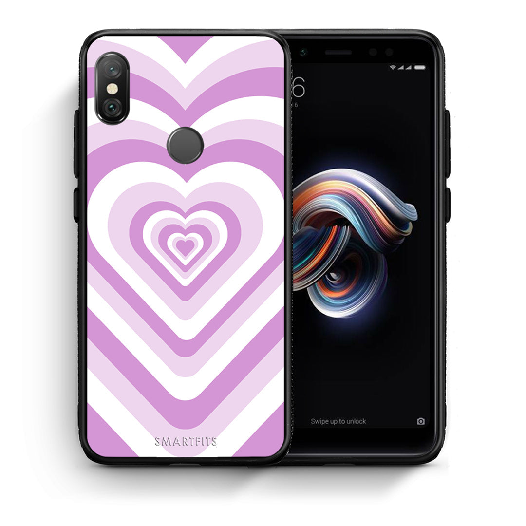 Θήκη Xiaomi Redmi Note 5 Lilac Hearts από τη Smartfits με σχέδιο στο πίσω μέρος και μαύρο περίβλημα | Xiaomi Redmi Note 5 Lilac Hearts case with colorful back and black bezels