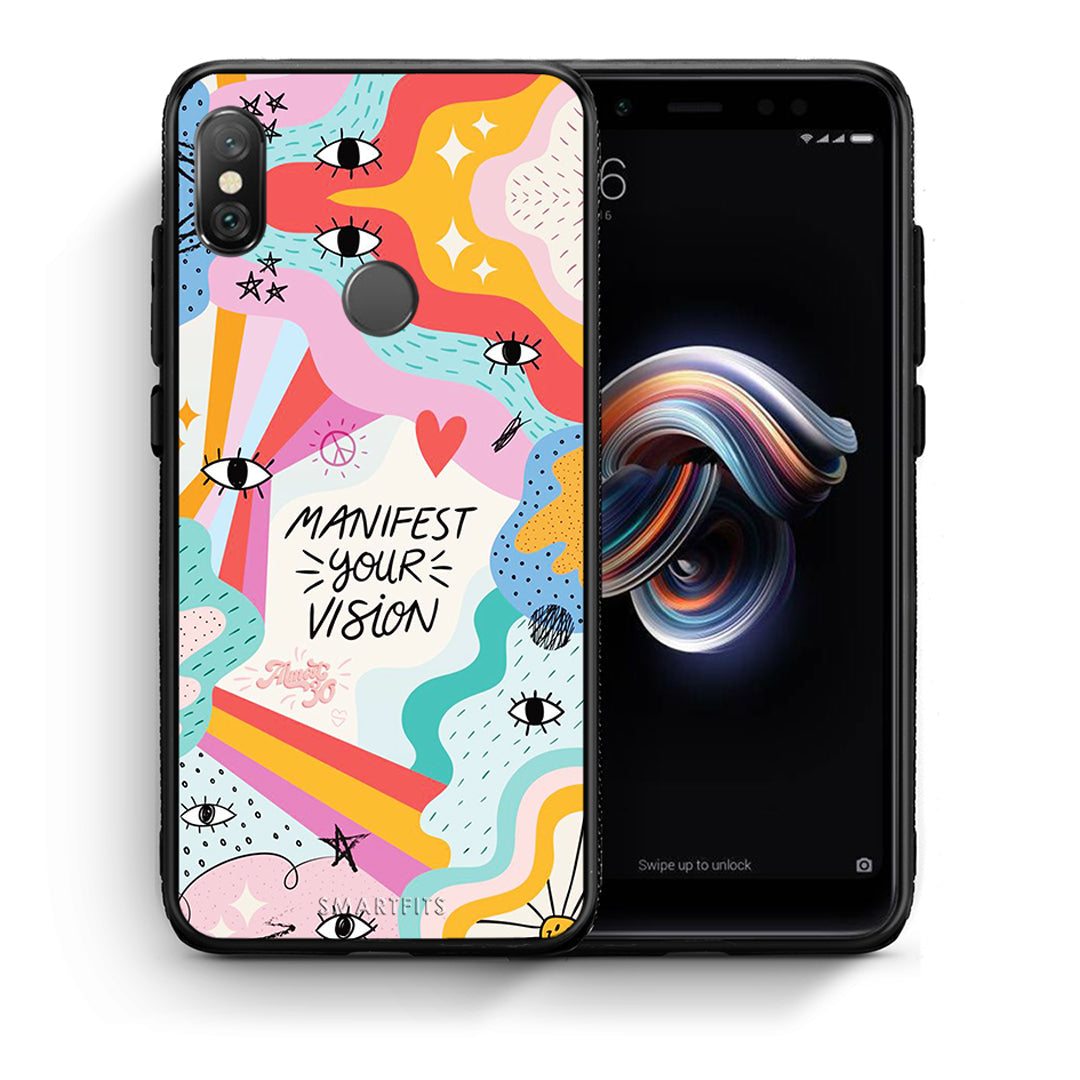 Θήκη Xiaomi Redmi Note 5 Manifest Your Vision από τη Smartfits με σχέδιο στο πίσω μέρος και μαύρο περίβλημα | Xiaomi Redmi Note 5 Manifest Your Vision case with colorful back and black bezels