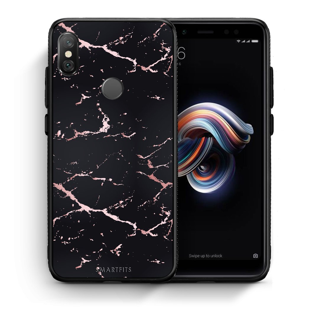 Θήκη Xiaomi Redmi Note 5 Black Rosegold Marble από τη Smartfits με σχέδιο στο πίσω μέρος και μαύρο περίβλημα | Xiaomi Redmi Note 5 Black Rosegold Marble case with colorful back and black bezels