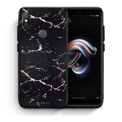 Θήκη Xiaomi Redmi Note 5 Black Rosegold Marble από τη Smartfits με σχέδιο στο πίσω μέρος και μαύρο περίβλημα | Xiaomi Redmi Note 5 Black Rosegold Marble case with colorful back and black bezels