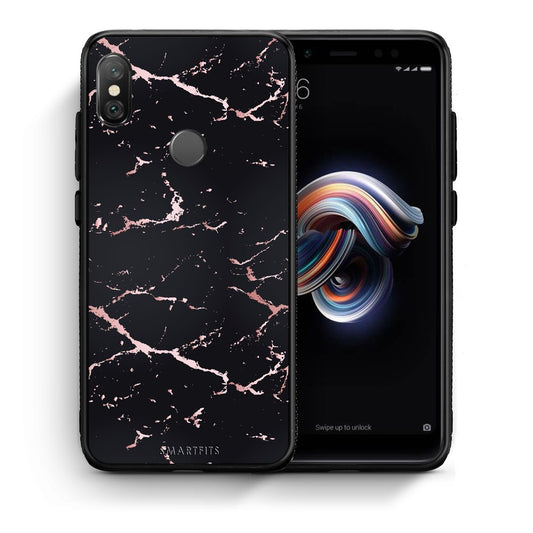 Θήκη Xiaomi Redmi Note 5 Black Rosegold Marble από τη Smartfits με σχέδιο στο πίσω μέρος και μαύρο περίβλημα | Xiaomi Redmi Note 5 Black Rosegold Marble case with colorful back and black bezels