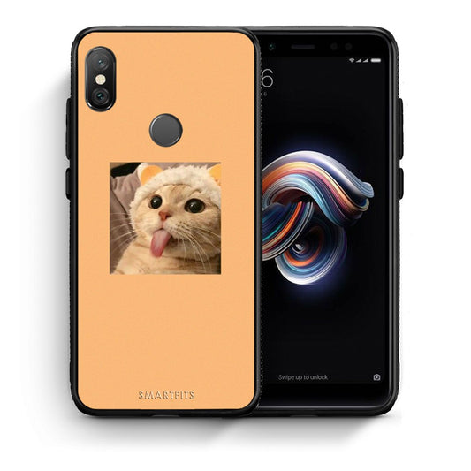 Θήκη Xiaomi Redmi Note 5 Cat Tongue από τη Smartfits με σχέδιο στο πίσω μέρος και μαύρο περίβλημα | Xiaomi Redmi Note 5 Cat Tongue case with colorful back and black bezels