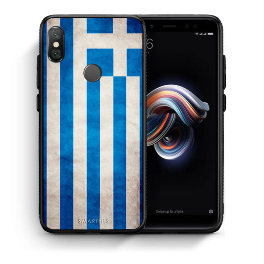 Θήκη Xiaomi Redmi Note 5 Greek Flag από τη Smartfits με σχέδιο στο πίσω μέρος και μαύρο περίβλημα | Xiaomi Redmi Note 5 Greek Flag case with colorful back and black bezels