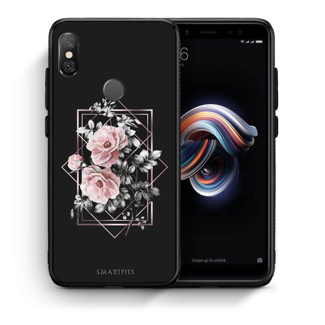 Θήκη Xiaomi Redmi Note 5 Frame Flower από τη Smartfits με σχέδιο στο πίσω μέρος και μαύρο περίβλημα | Xiaomi Redmi Note 5 Frame Flower case with colorful back and black bezels