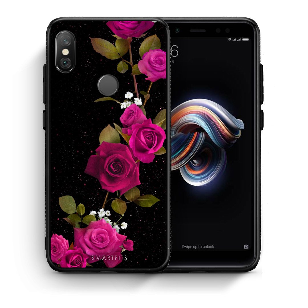 Θήκη Xiaomi Redmi Note 5 Red Roses Flower από τη Smartfits με σχέδιο στο πίσω μέρος και μαύρο περίβλημα | Xiaomi Redmi Note 5 Red Roses Flower case with colorful back and black bezels