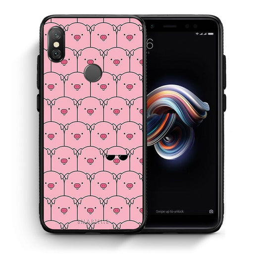 Θήκη Xiaomi Redmi Note 5 Pig Glasses από τη Smartfits με σχέδιο στο πίσω μέρος και μαύρο περίβλημα | Xiaomi Redmi Note 5 Pig Glasses case with colorful back and black bezels
