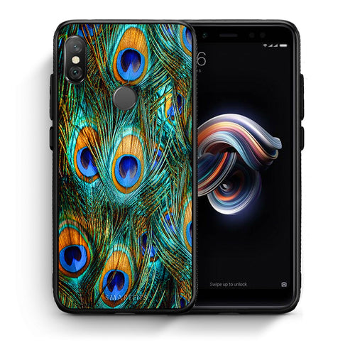 Θήκη Xiaomi Redmi Note 5 Real Peacock Feathers από τη Smartfits με σχέδιο στο πίσω μέρος και μαύρο περίβλημα | Xiaomi Redmi Note 5 Real Peacock Feathers case with colorful back and black bezels