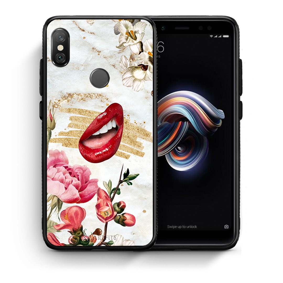 Θήκη Xiaomi Redmi Note 5 Red Lips από τη Smartfits με σχέδιο στο πίσω μέρος και μαύρο περίβλημα | Xiaomi Redmi Note 5 Red Lips case with colorful back and black bezels